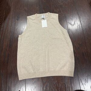 Paloma Short Story Cashmere Beige  Sleeveless Sweater Women  Medium Petite NEW